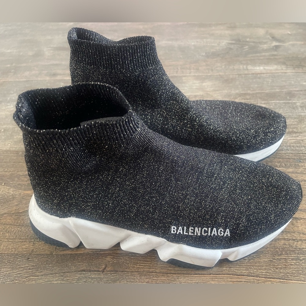 Balenciaga Glitter Black Stretch Knit Sneakers